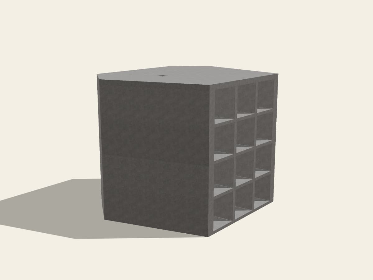 Precast modular unit from a low three-quarter angle.