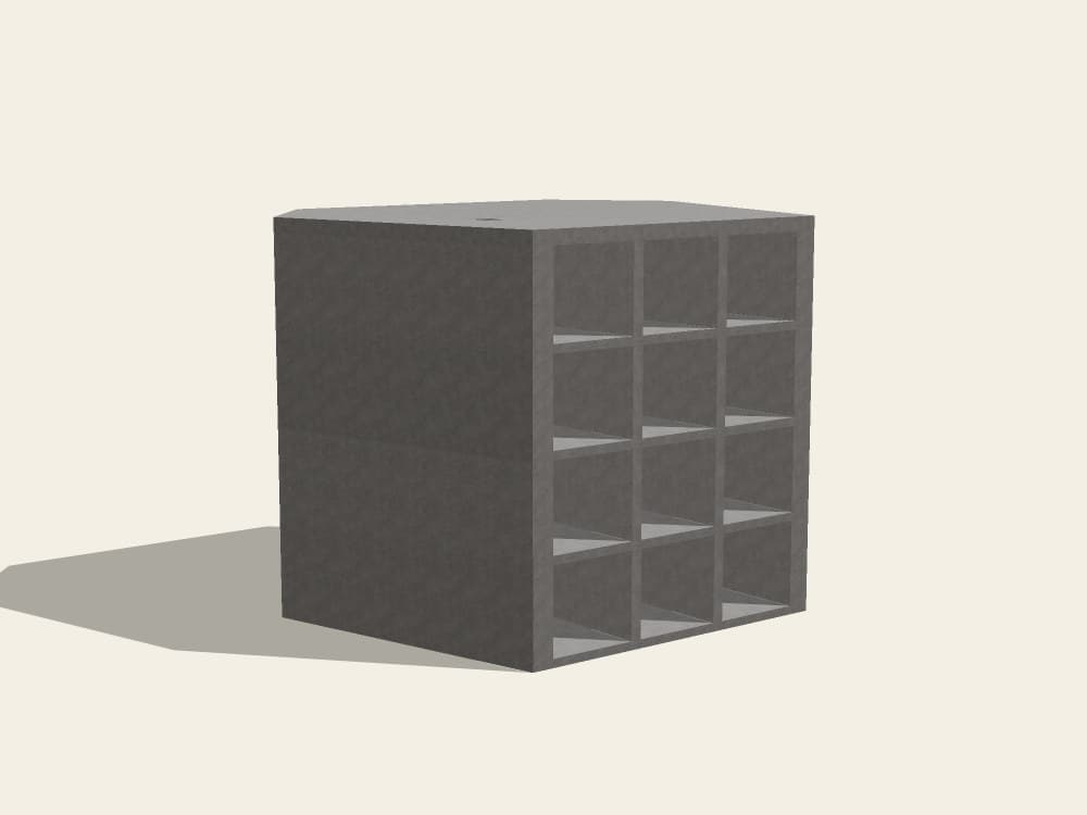 Close three-quarter view of the niche openings in a precast modular unit.