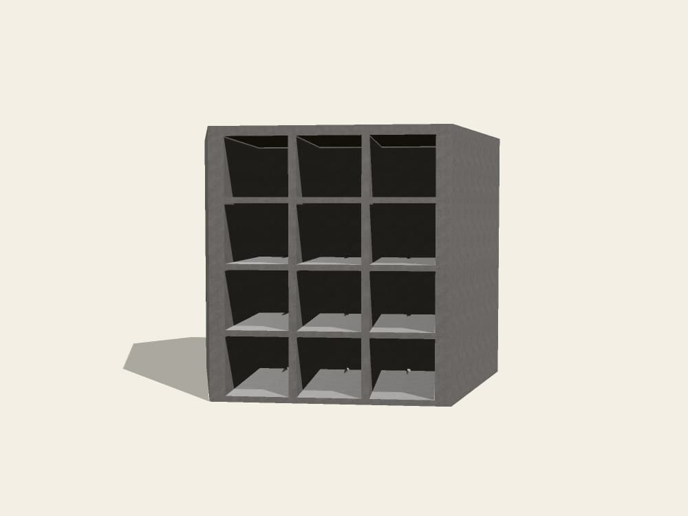 Front elevation of a precast modular unit with a three-by-four grid of crypt niches.