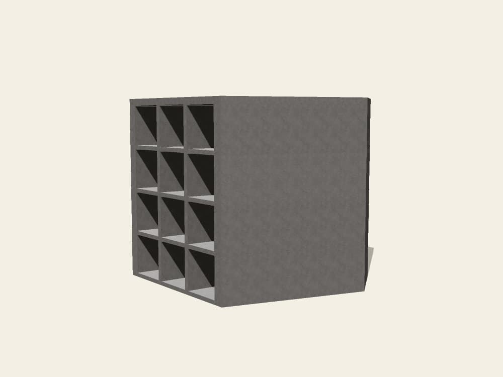 Oblique view of a precast modular unit showing both the niche face and a solid cast wall.